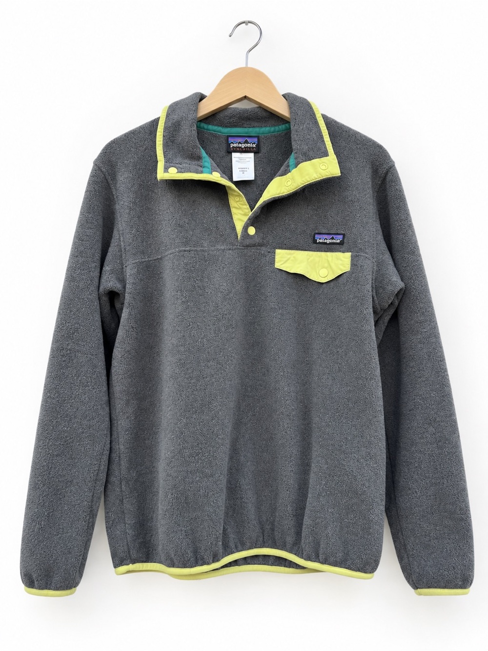 Patagonia Women's Gray Fleece Pullover with Yellow-Green Trim